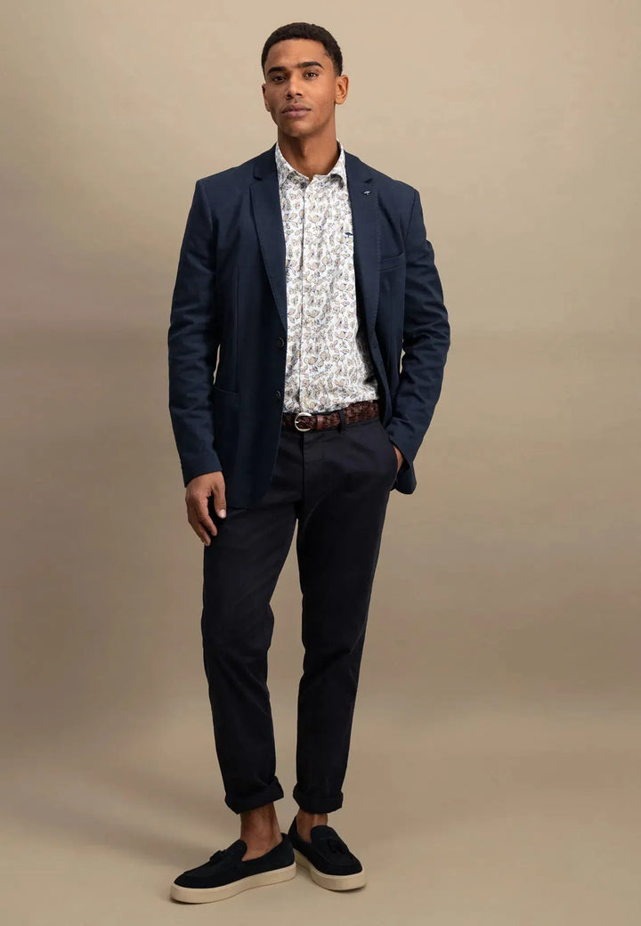 fynch-hatton-Cotton Twill Blazer Dark Navy