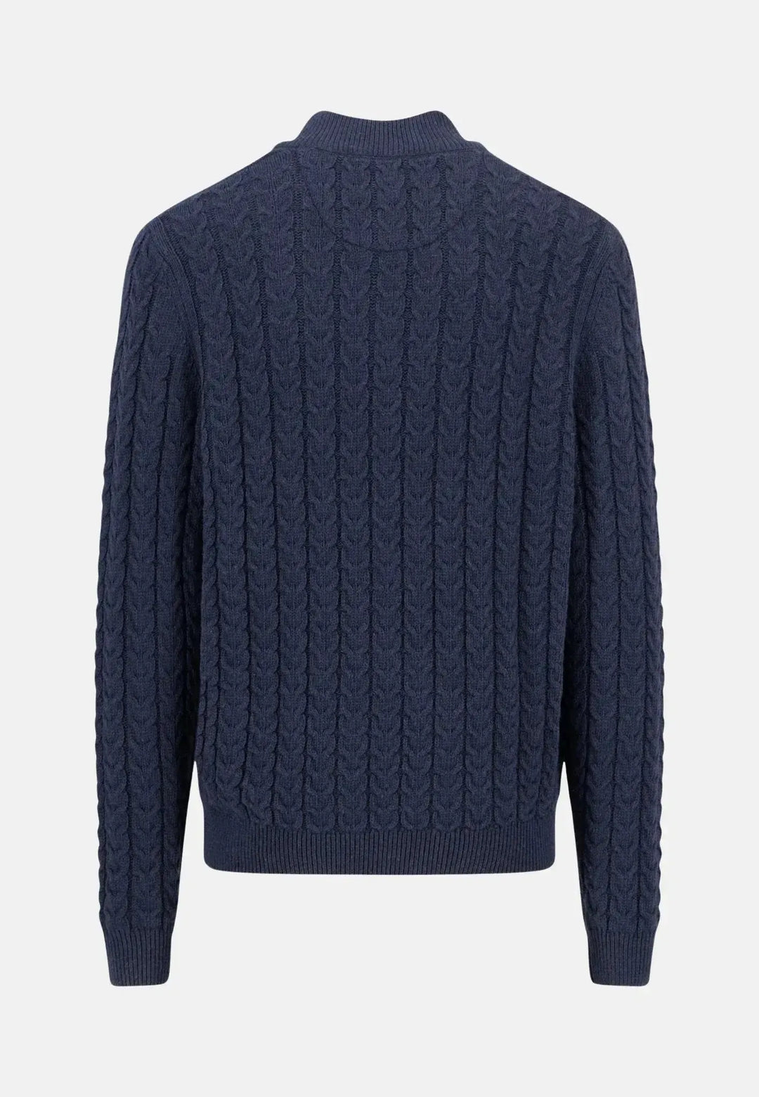 fynch-hatton-Cotton-Wool Button Neck Cable Knit Sweater Navy