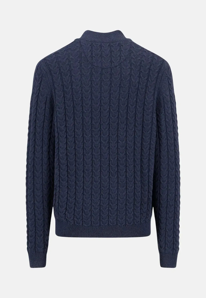 fynch-hatton-Cotton-Wool Button Neck Cable Knit Sweater Navy