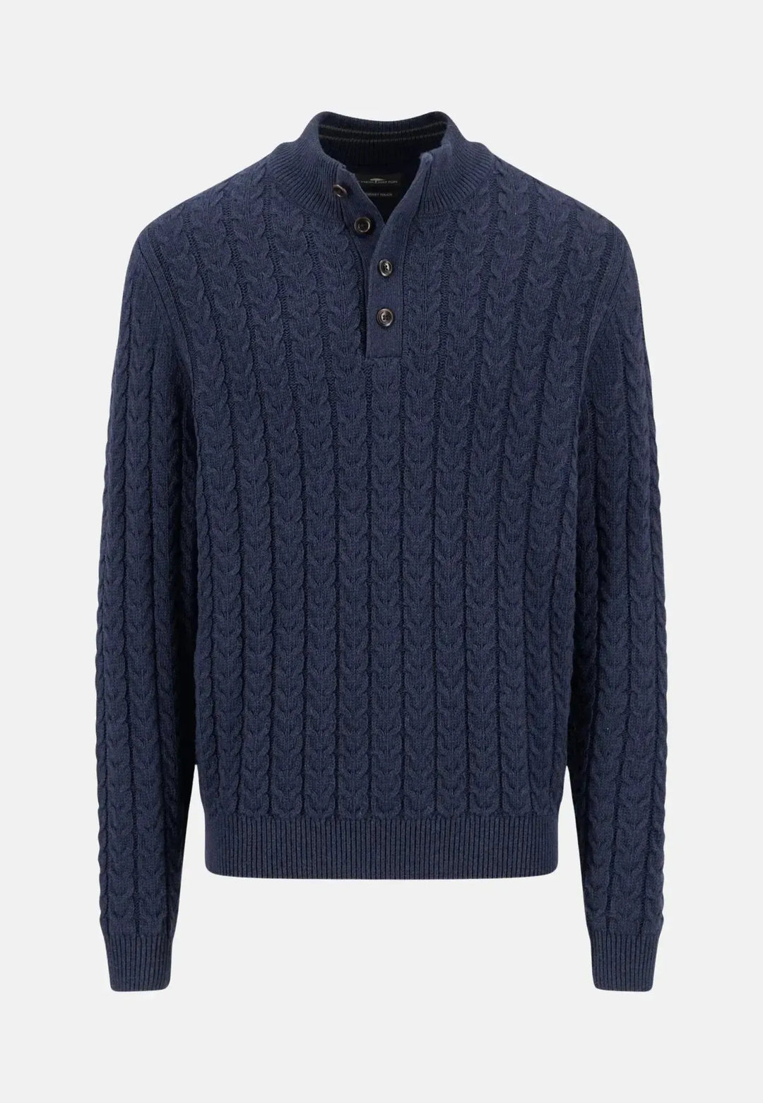 fynch-hatton-Cotton-Wool Button Neck Cable Knit Sweater Navy