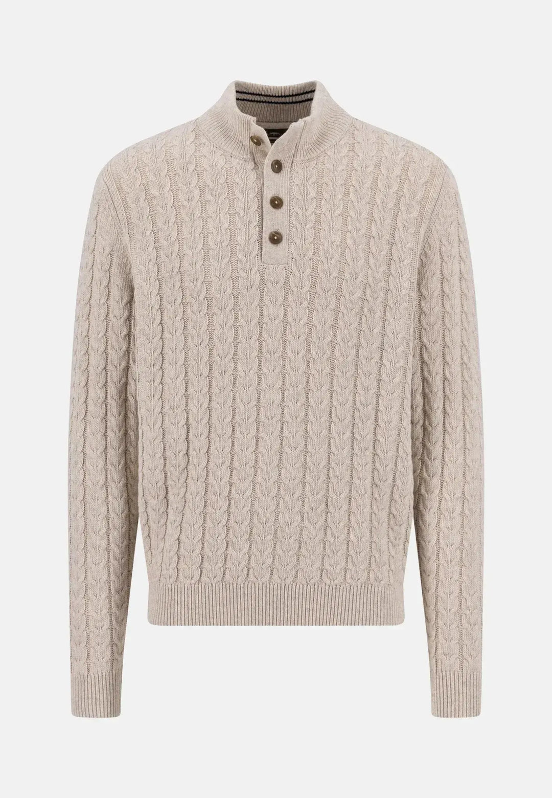 fynch-hatton-Cotton-Wool Button Neck Cable Knit Sweater New Off-White