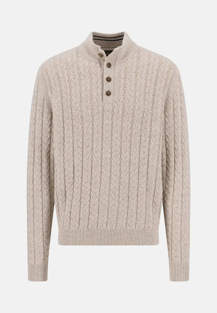 fynch-hatton-Cotton-Wool Button Neck Cable Knit Sweater New Off-White