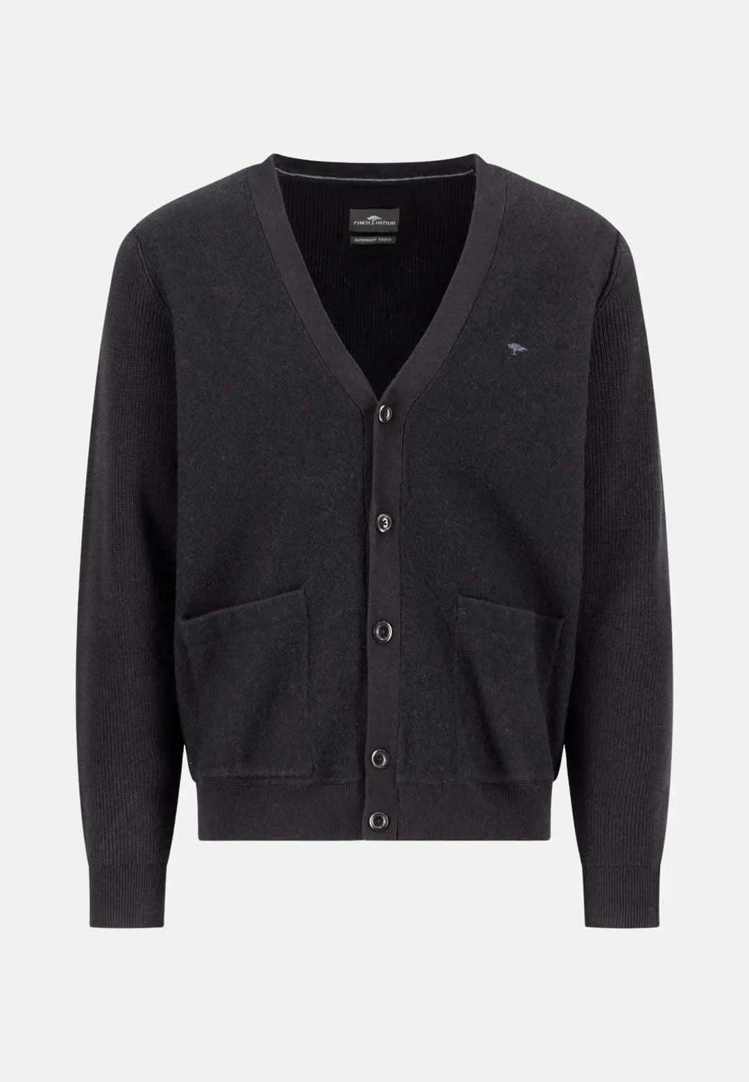 fynch-hatton-Cotton Wool Buttoned Cardigan Charcoal