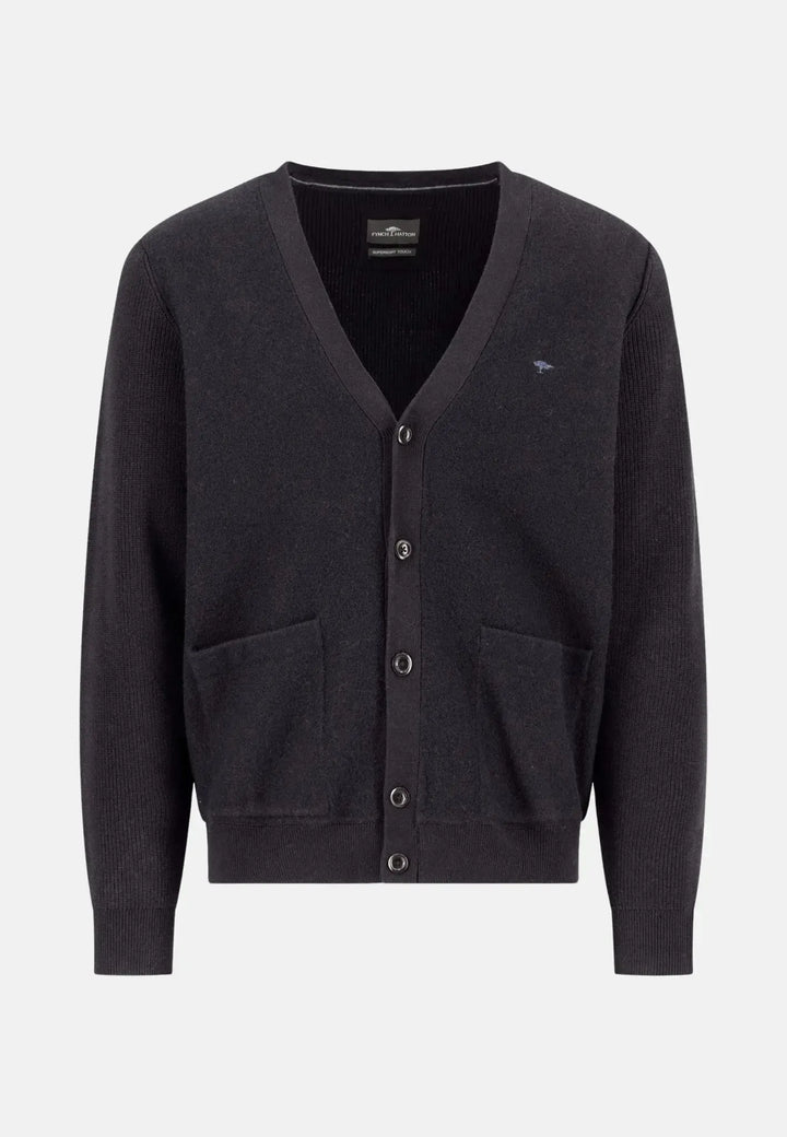fynch-hatton-Cotton Wool Buttoned Cardigan Charcoal