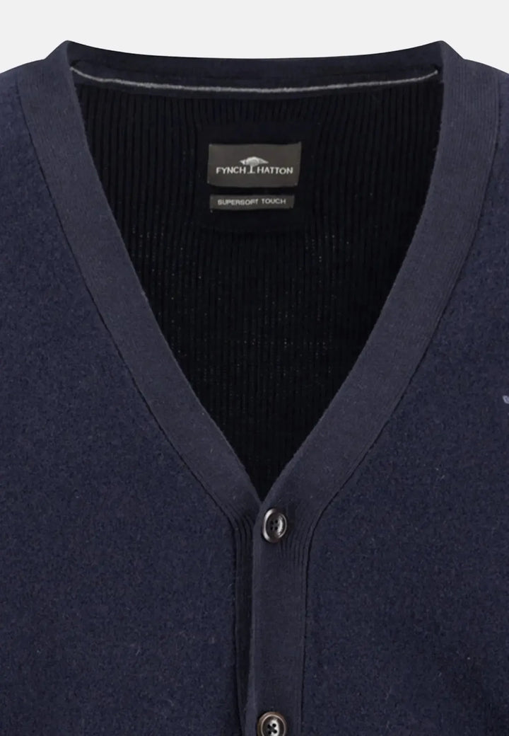 fynch-hatton-Cotton Wool Buttoned Cardigan Navy