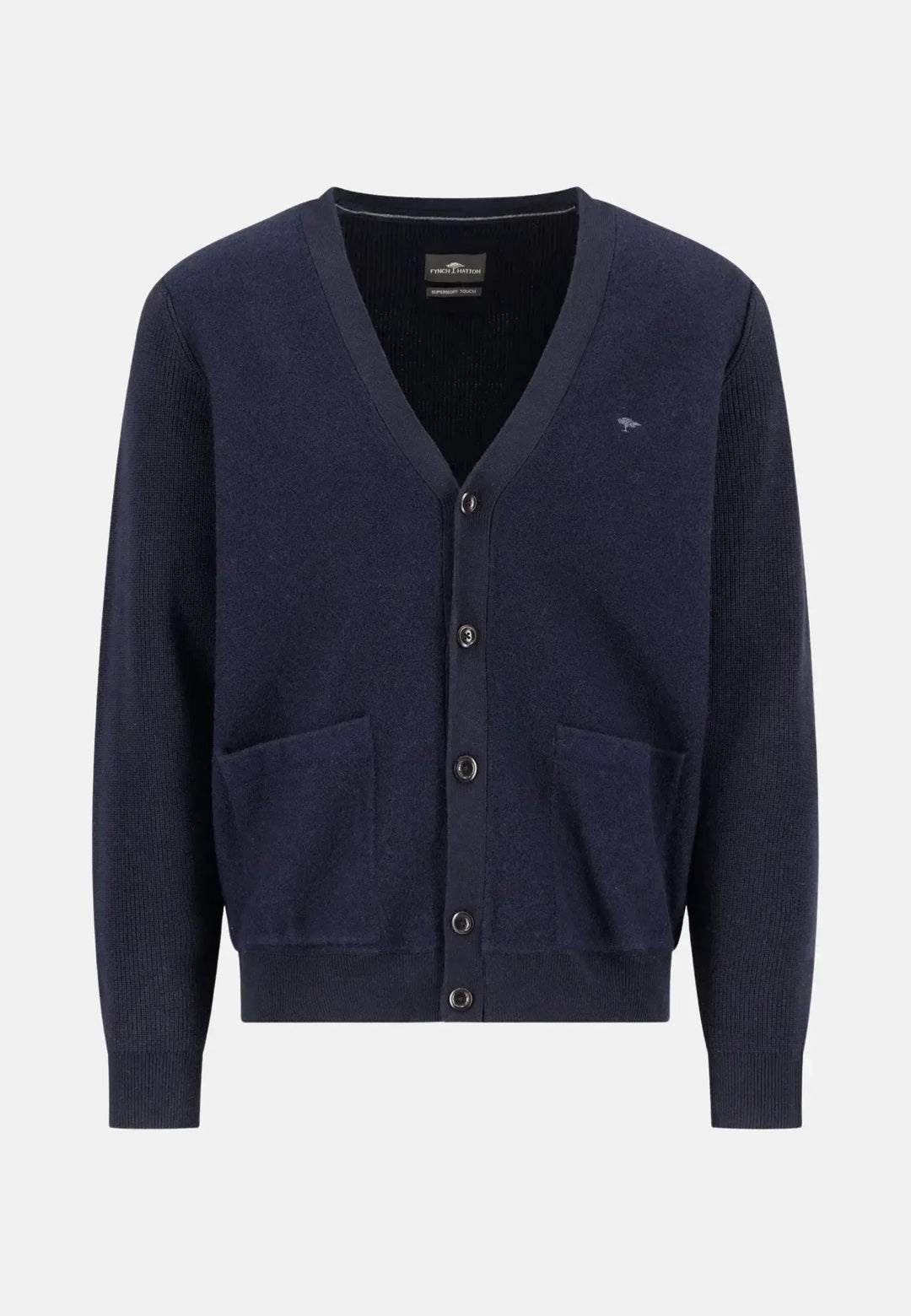 fynch-hatton-Cotton Wool Buttoned Cardigan Navy