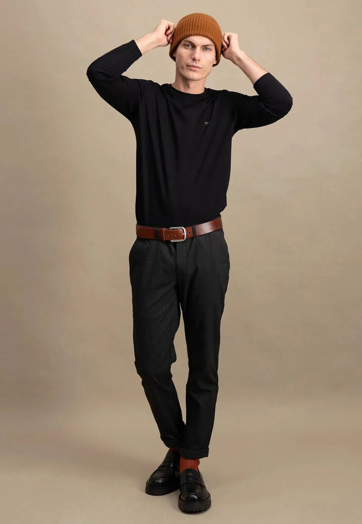 Crew Neck LS T-Shirt Black – FYNCH-HATTON, image 3 of 5
