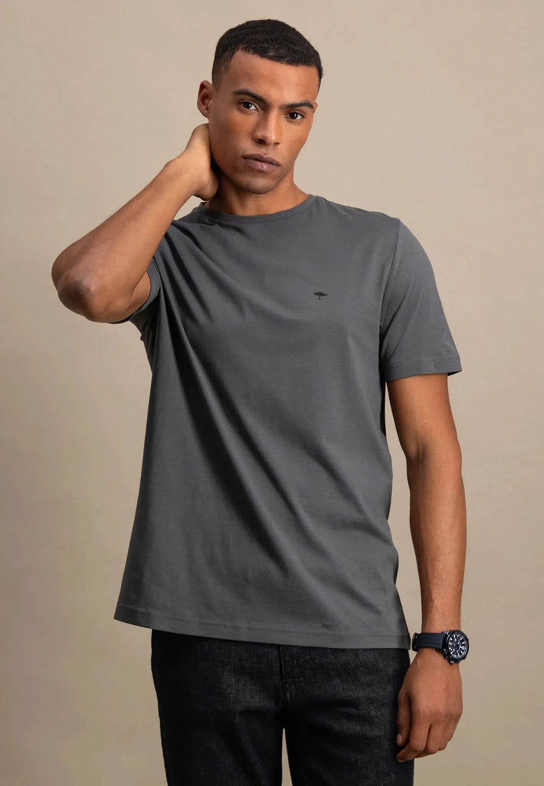 fynch-hatton-Crew Neck T-Shirt Asphalt