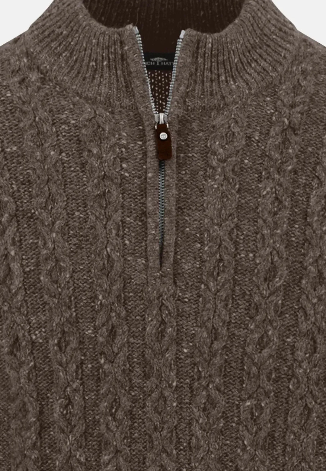 fynch-hatton-Donegal Wool 1/4 Zip Cable Knit Dark Chocolate