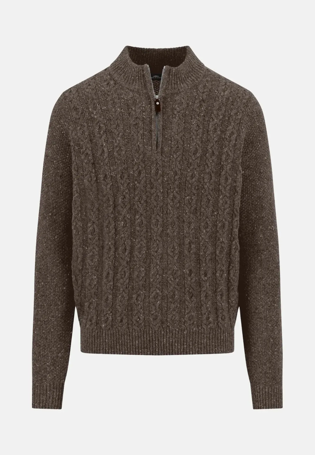 fynch-hatton-Donegal Wool 1/4 Zip Cable Knit Dark Chocolate