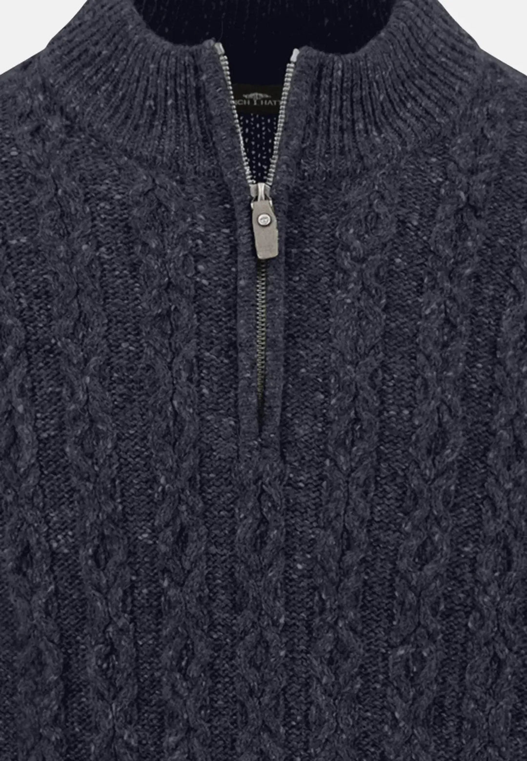 fynch-hatton-Donegal Wool 1/4 Zip Cable Knit Navy