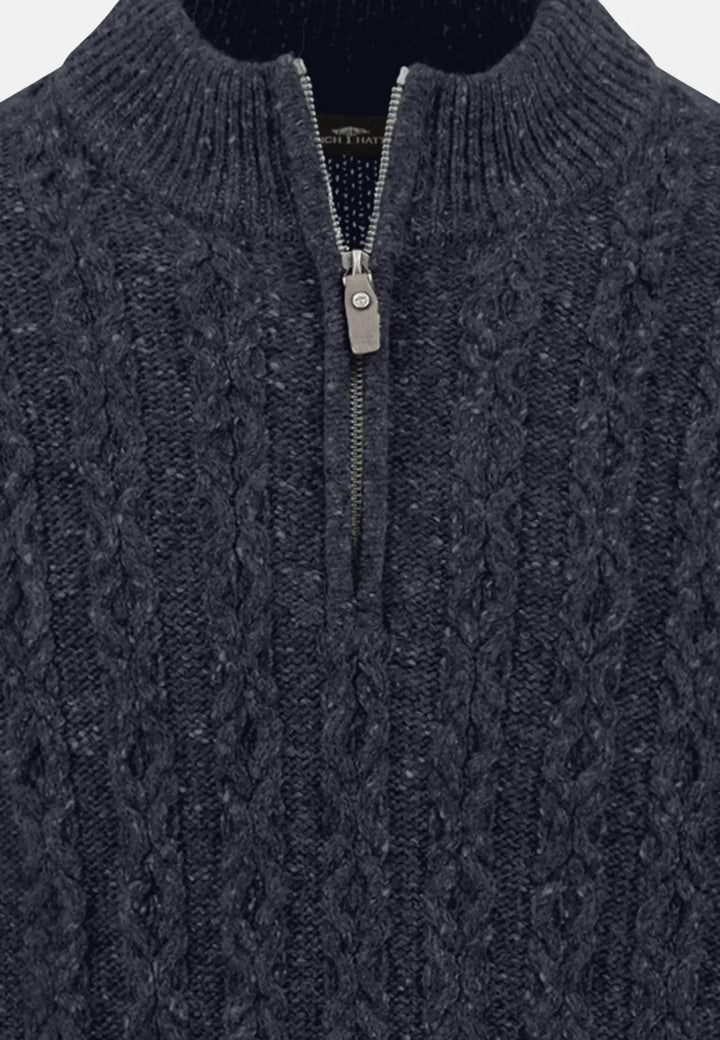 fynch-hatton-Donegal Wool 1/4 Zip Cable Knit Navy