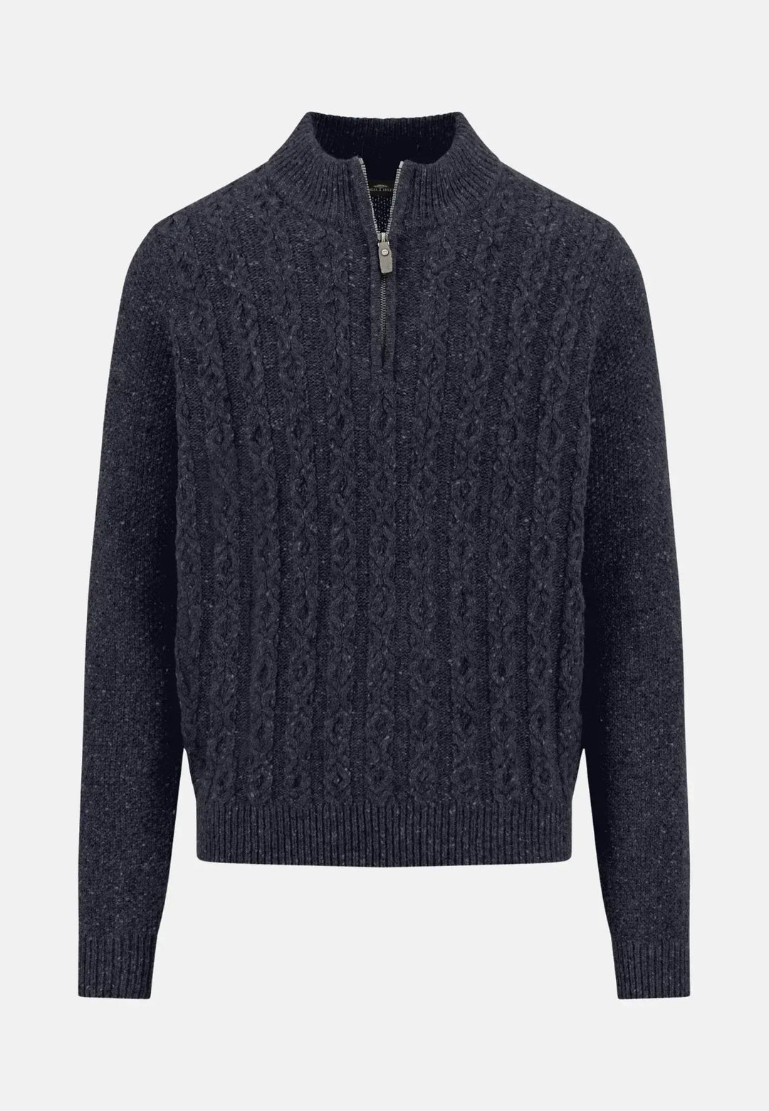 fynch-hatton-Donegal Wool 1/4 Zip Cable Knit Navy