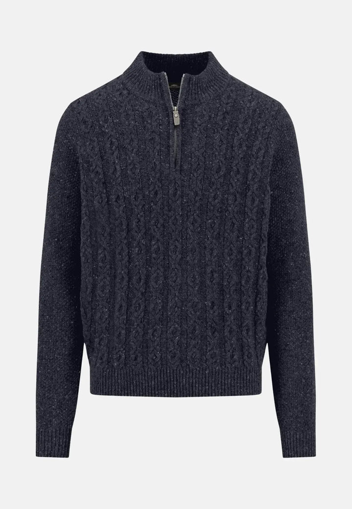 fynch-hatton-Donegal Wool 1/4 Zip Cable Knit Navy