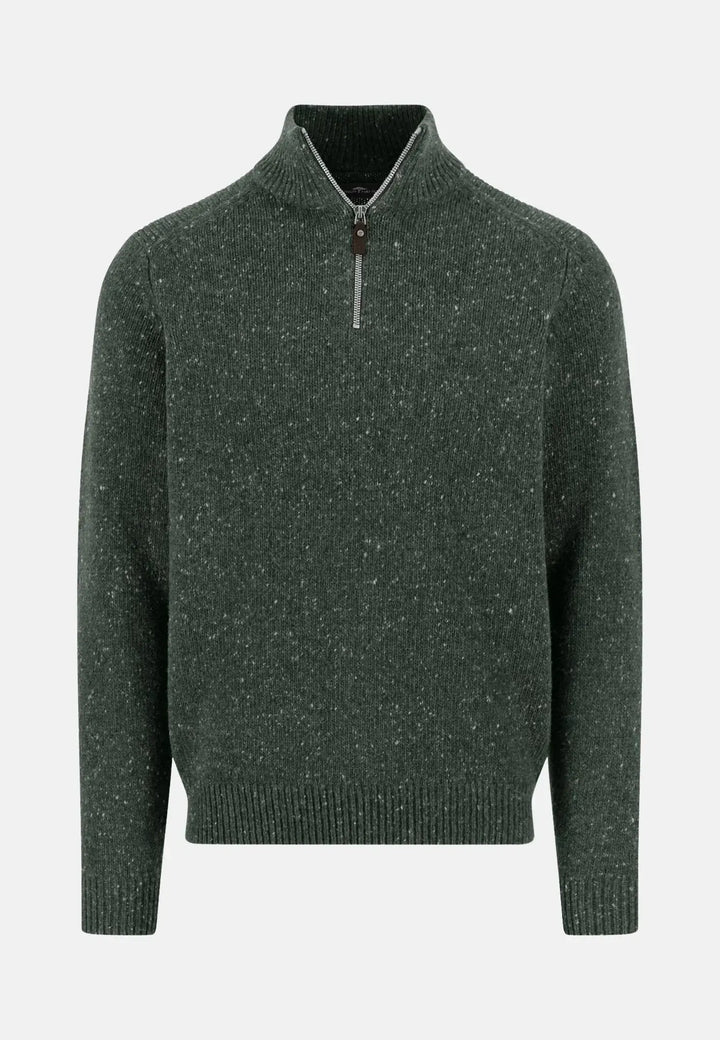fynch-hatton-Donegal Wool 1/4 Zip Knit Dark Ivy