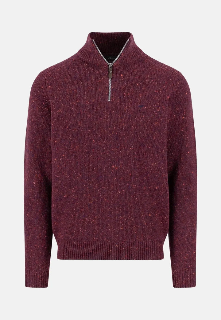 fynch-hatton-Donegal Wool 1/4 Zip Knit Deep Merlot