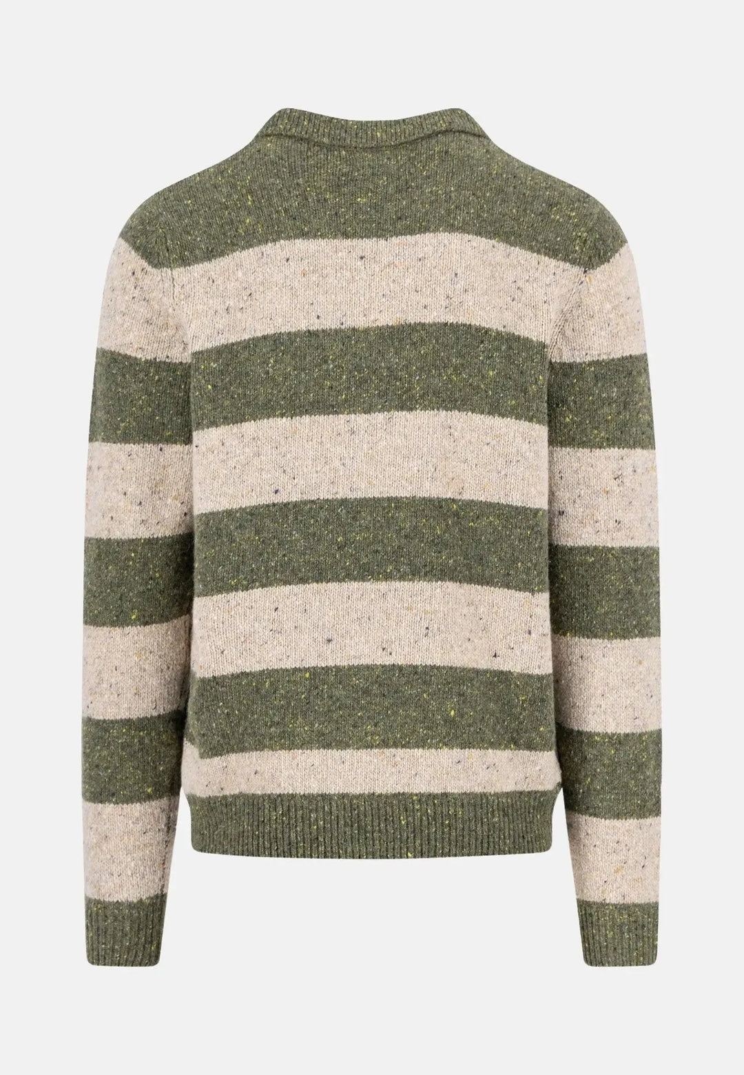 fynch-hatton-Donegal Wool Striped Polo Collar Knit Dark Ivy