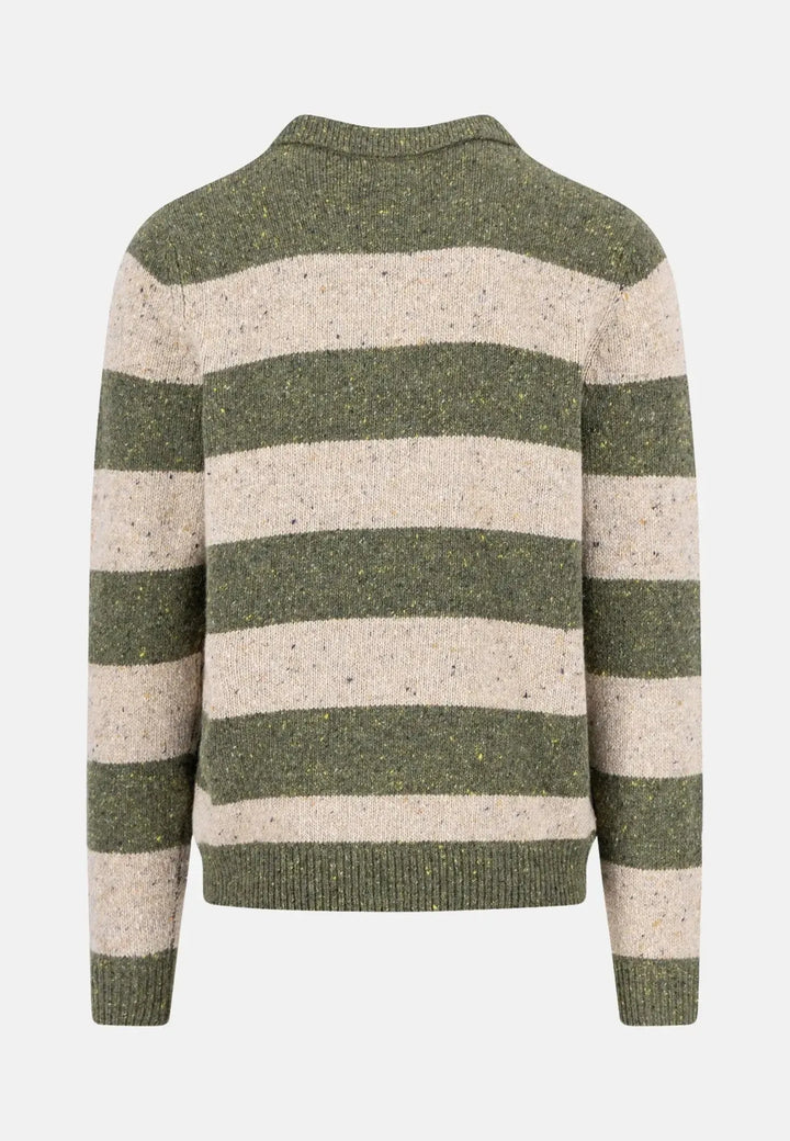 fynch-hatton-Donegal Wool Striped Polo Collar Knit Dark Ivy