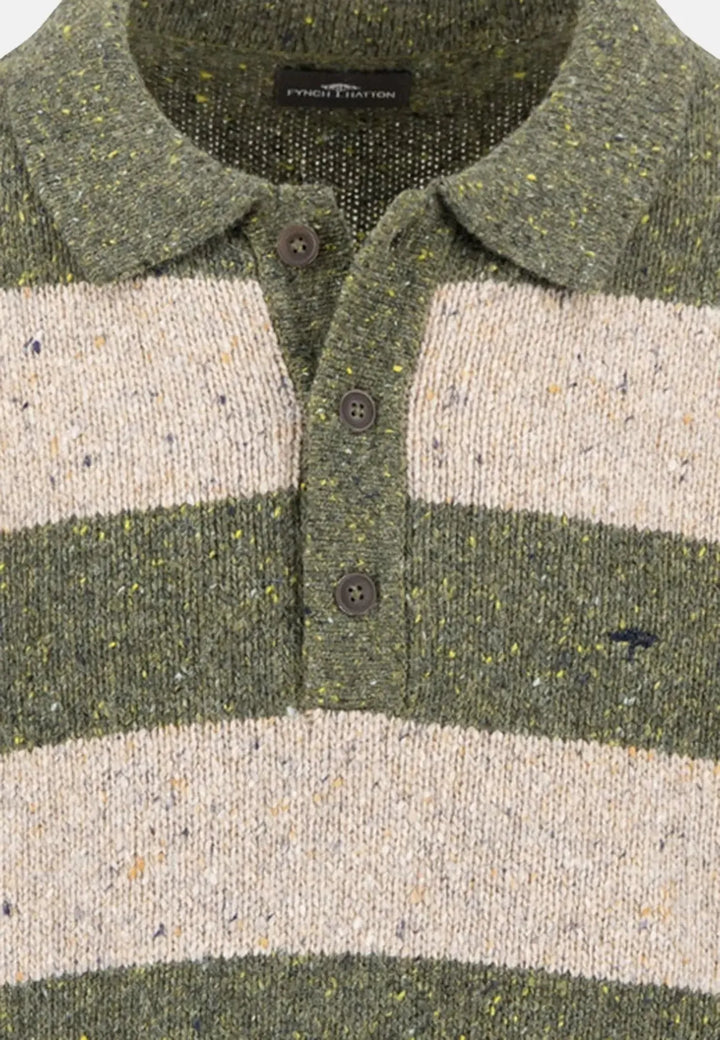 fynch-hatton-Donegal Wool Striped Polo Collar Knit Dark Ivy