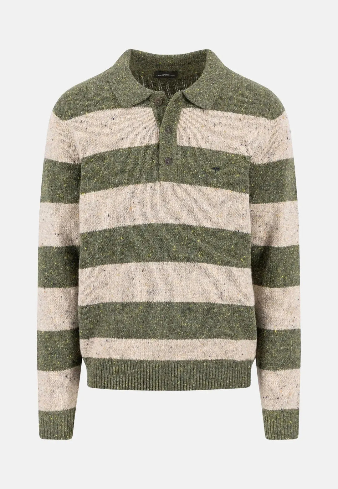 fynch-hatton-Donegal Wool Striped Polo Collar Knit Dark Ivy