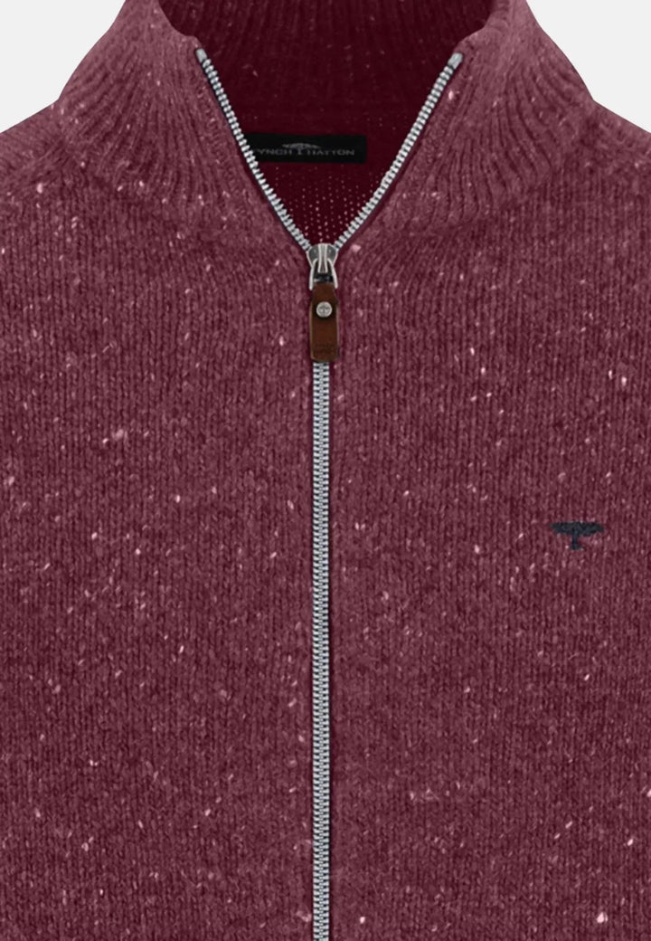 fynch-hatton-Donegal Wool Zip Cardigan Deep Merlot