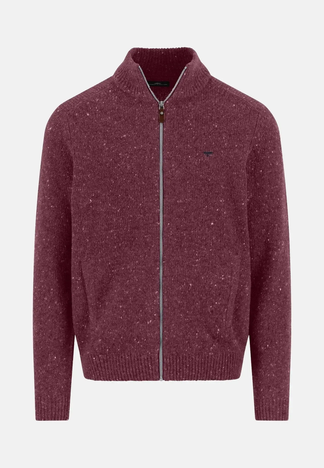 fynch-hatton-Donegal Wool Zip Cardigan Deep Merlot