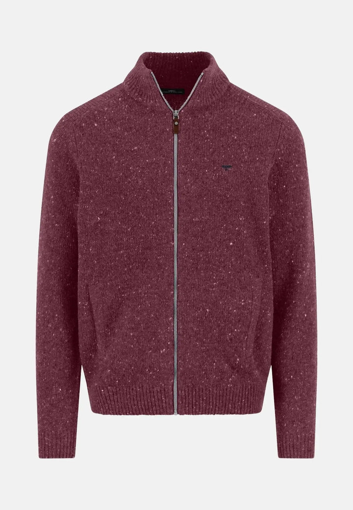 fynch-hatton-Donegal Wool Zip Cardigan Deep Merlot