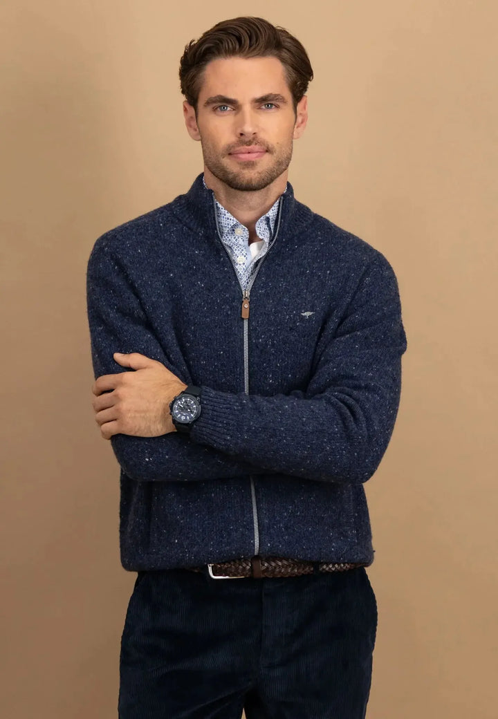 fynch-hatton-Donegal Wool Zip Cardigan Navy