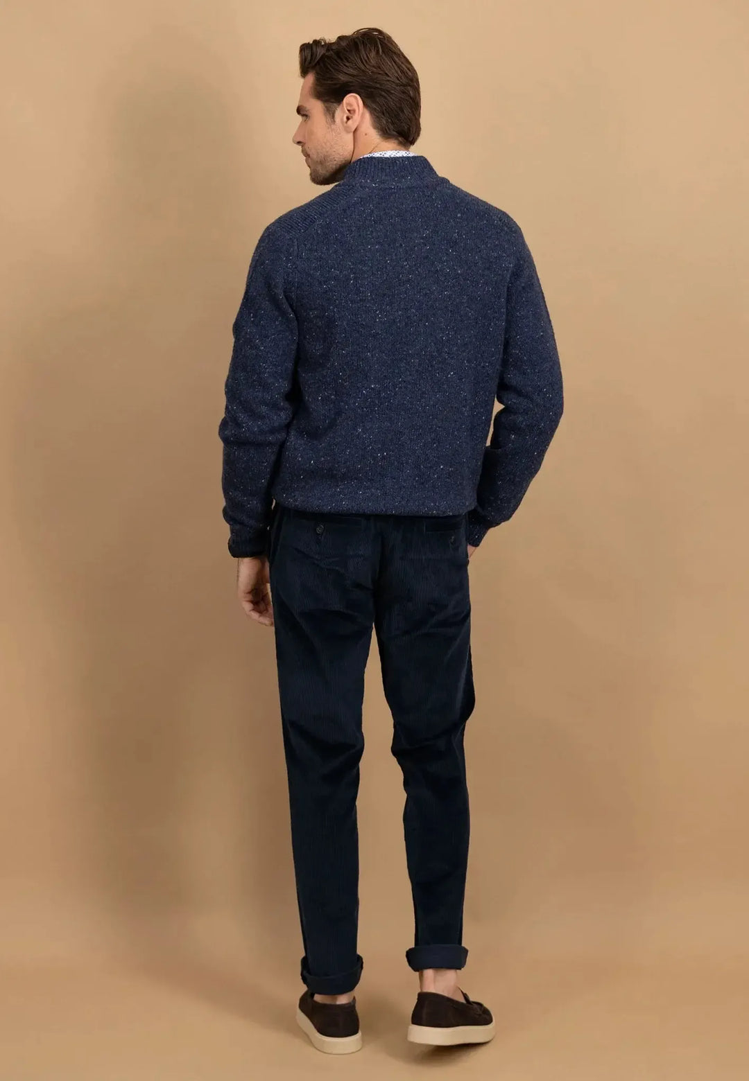 fynch-hatton-Donegal Wool Zip Cardigan Navy