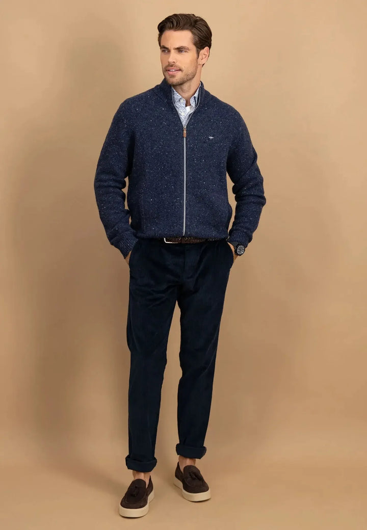 fynch-hatton-Donegal Wool Zip Cardigan Navy