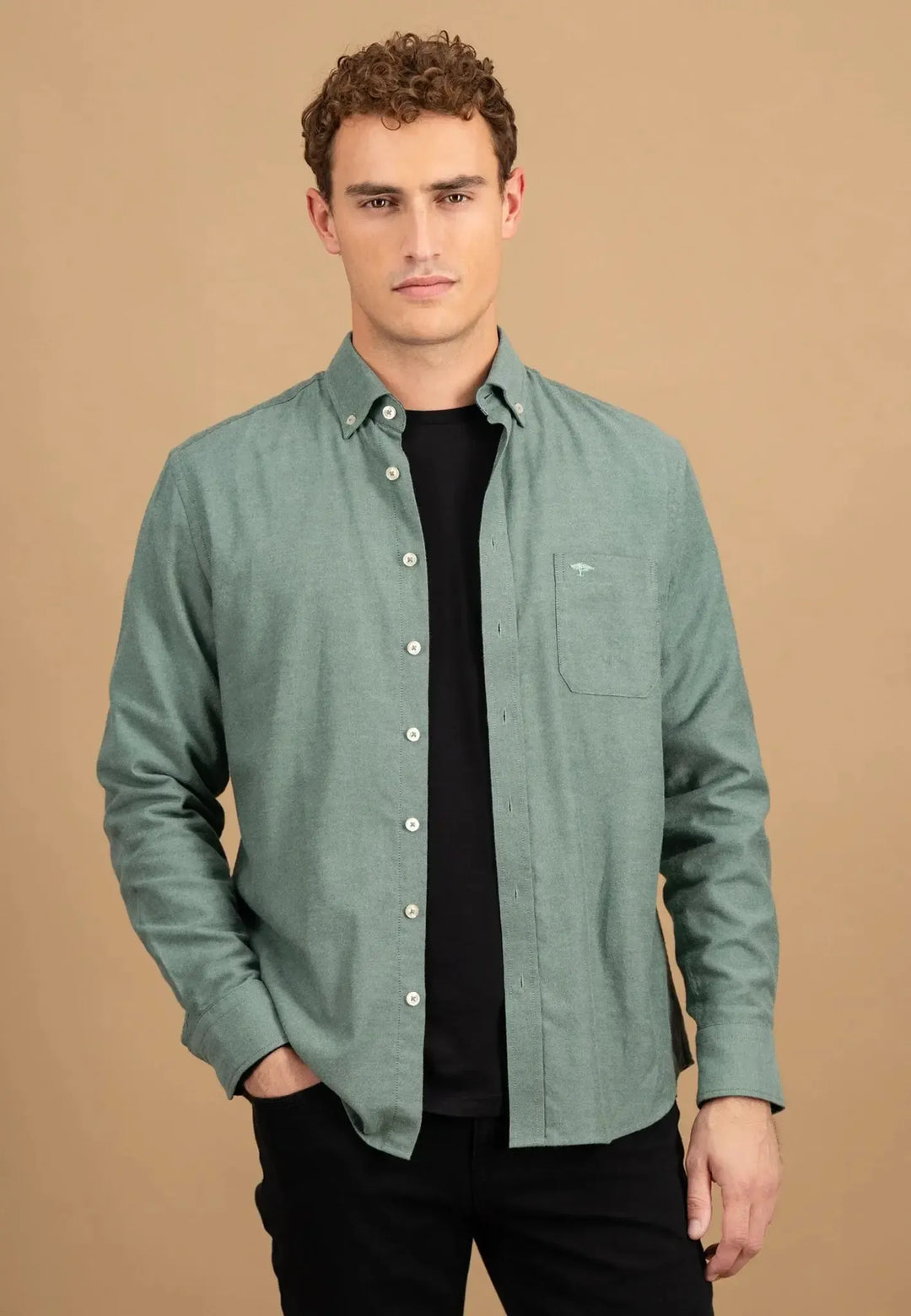 fynch-hatton-Essential Flannel Button Down Shirt Dark Ivy