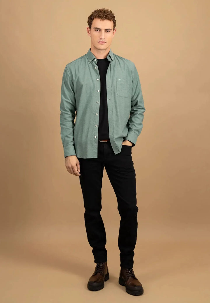 fynch-hatton-Essential Flannel Button Down Shirt Dark Ivy