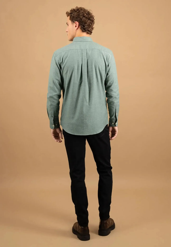 fynch-hatton-Essential Flannel Button Down Shirt Dark Ivy
