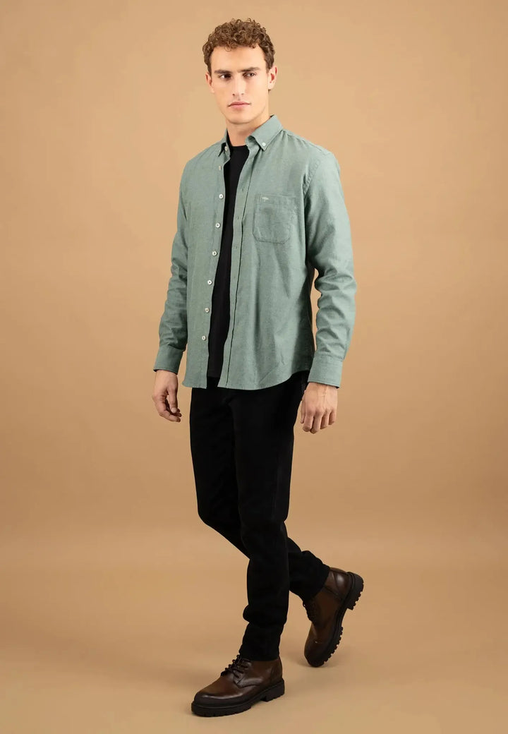 fynch-hatton-Essential Flannel Button Down Shirt Dark Ivy