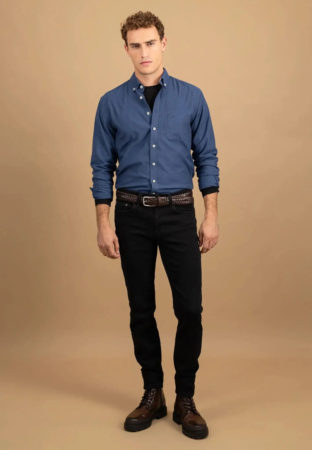 fynch-hatton-Essential Flannel Button Down Shirt Navy