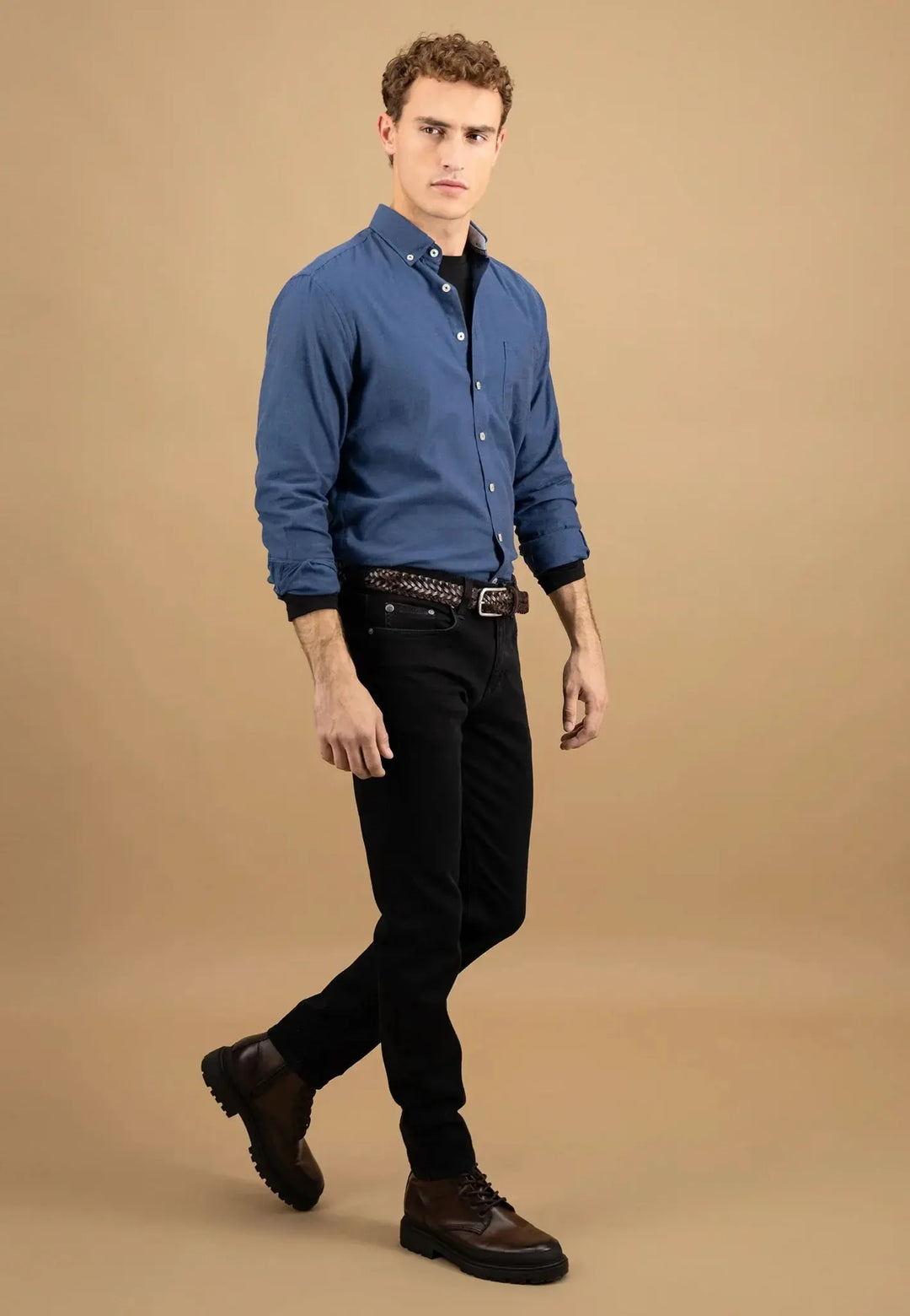 fynch-hatton-Essential Flannel Button Down Shirt Navy