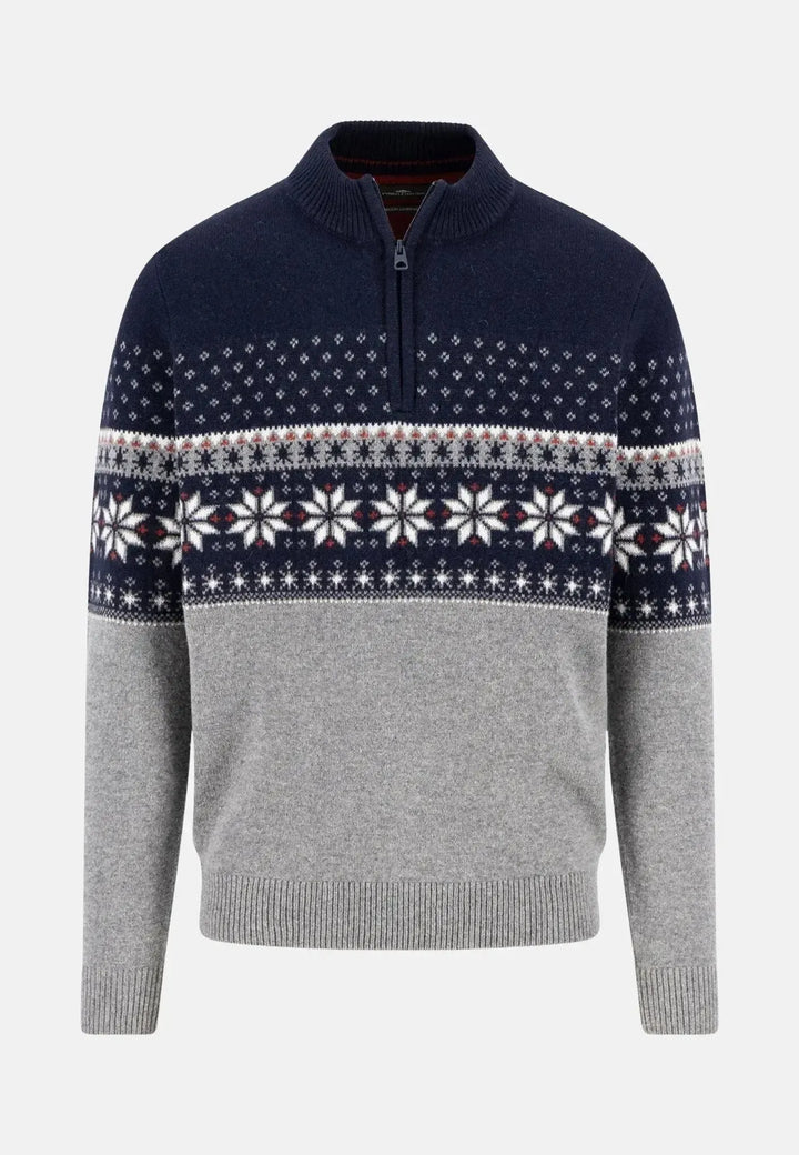 fynch-hatton-Fair Isle Lambswool 1/4 Zip Knit Navy