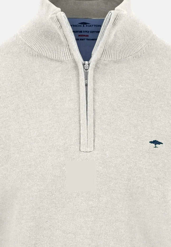 fynch-hatton-Fine Knit Cotton 1/4 Zip Antique White