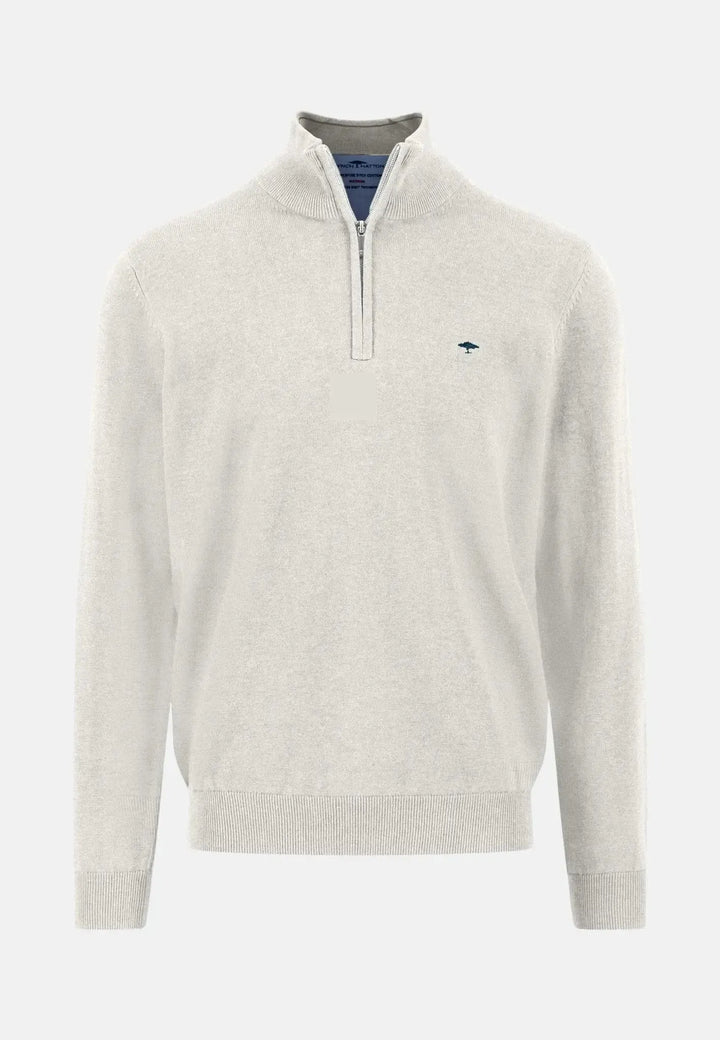 fynch-hatton-Fine Knit Cotton 1/4 Zip Antique White