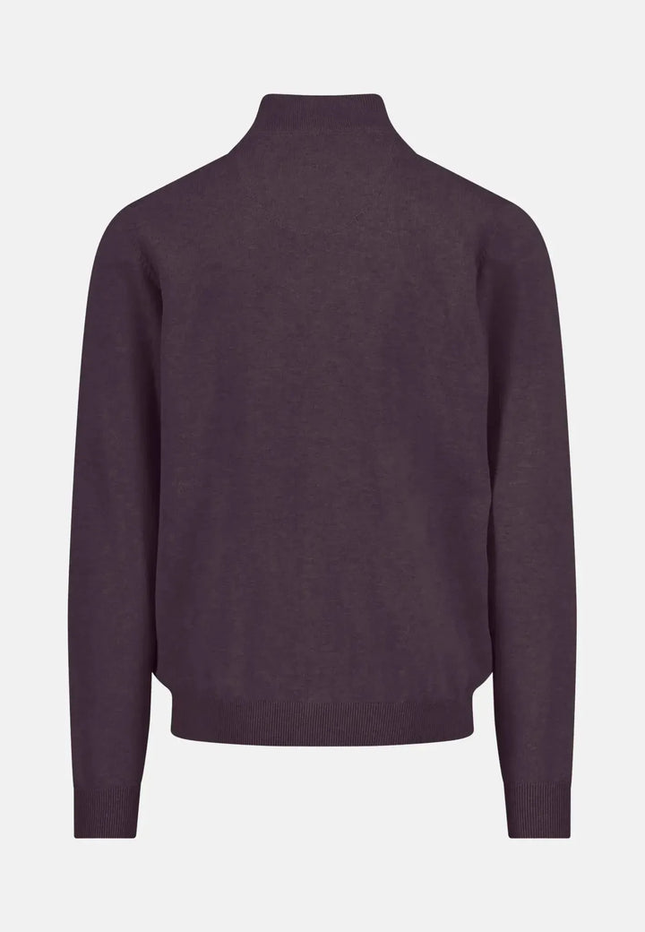 fynch-hatton-Fine Knit Cotton 1/4 Zip Aubergine