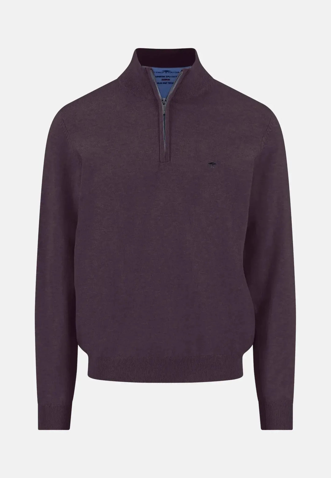 fynch-hatton-Fine Knit Cotton 1/4 Zip Aubergine