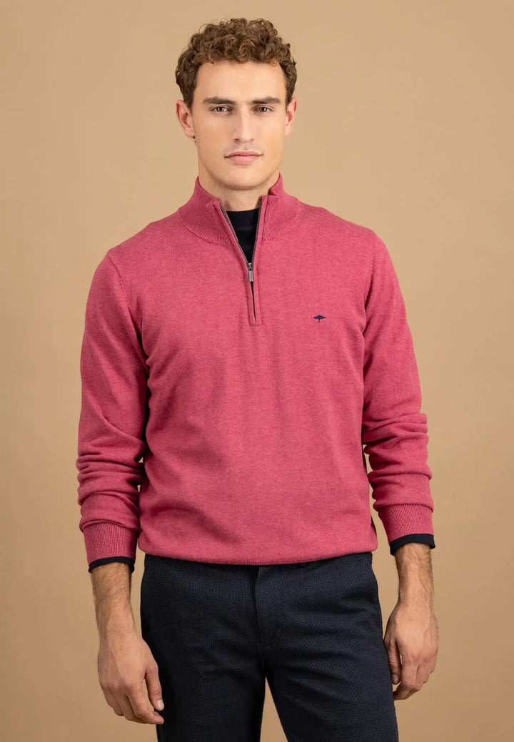 fynch-hatton-Fine Knit Cotton 1/4 Zip Berry