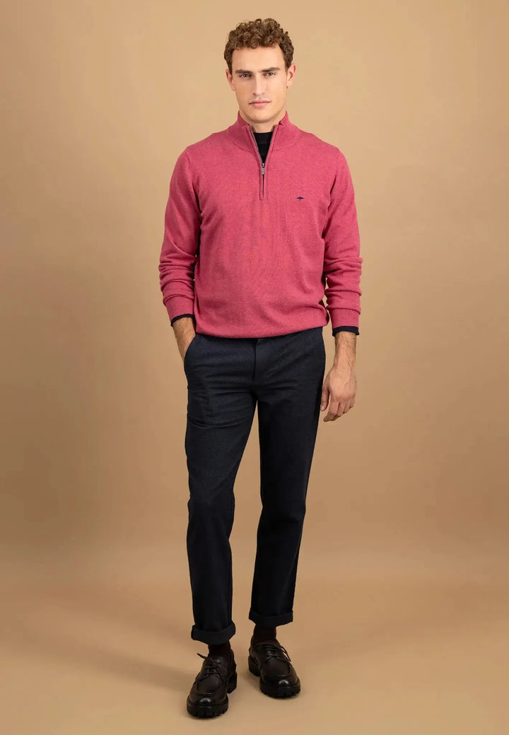 fynch-hatton-Fine Knit Cotton 1/4 Zip Berry