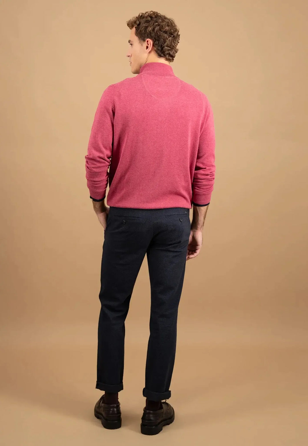 fynch-hatton-Fine Knit Cotton 1/4 Zip Berry