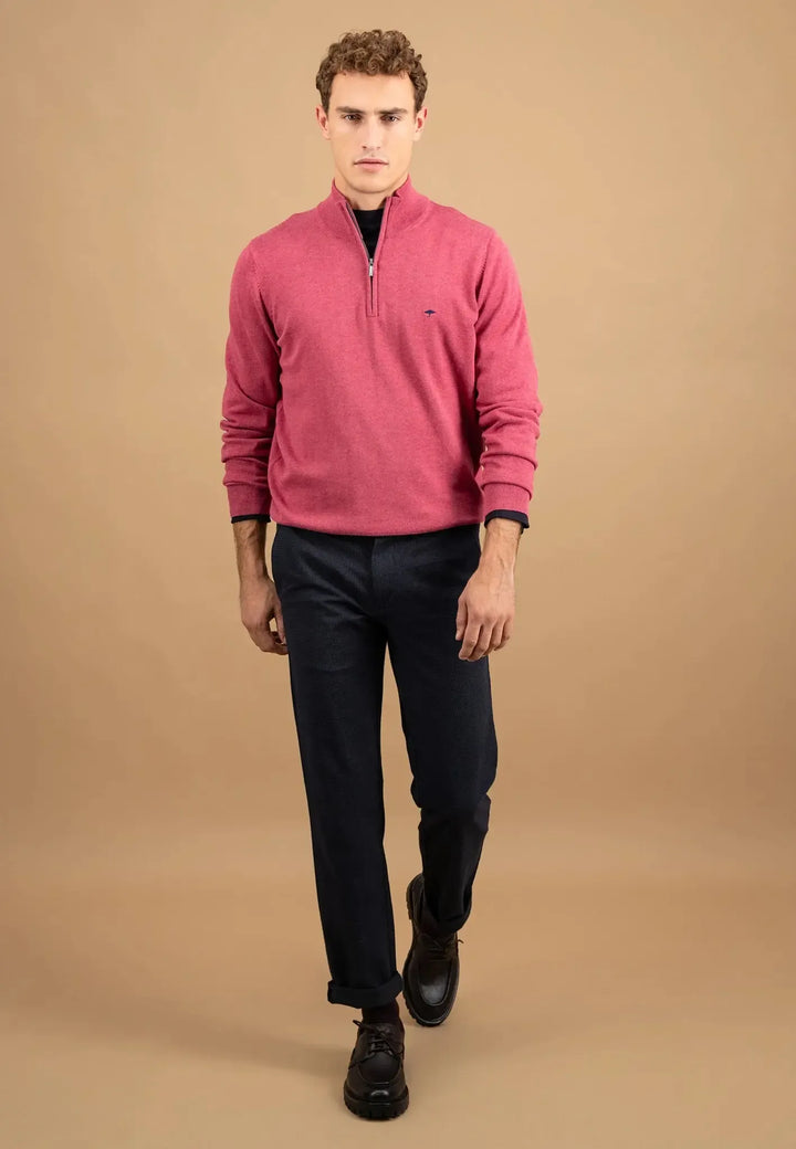 fynch-hatton-Fine Knit Cotton 1/4 Zip Berry