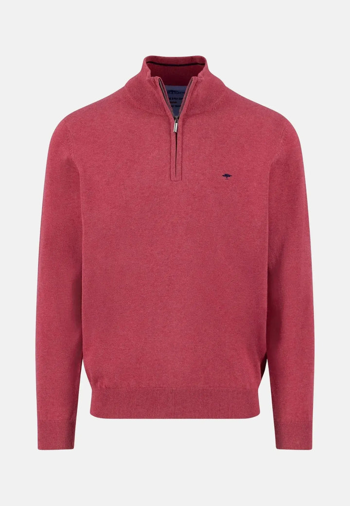 fynch-hatton-Fine Knit Cotton 1/4 Zip Berry