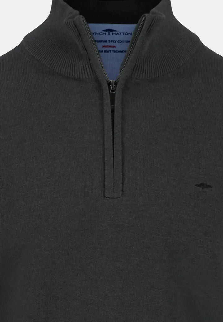 fynch-hatton-Fine Knit Cotton 1/4 Zip Black