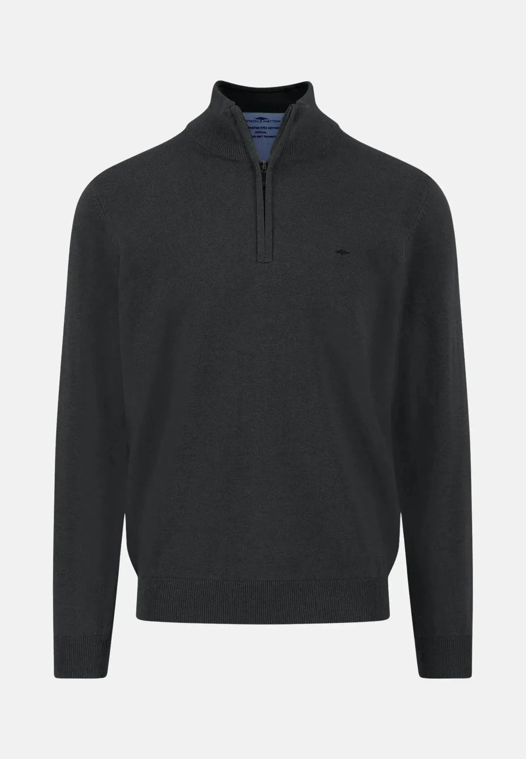 fynch-hatton-Fine Knit Cotton 1/4 Zip Black