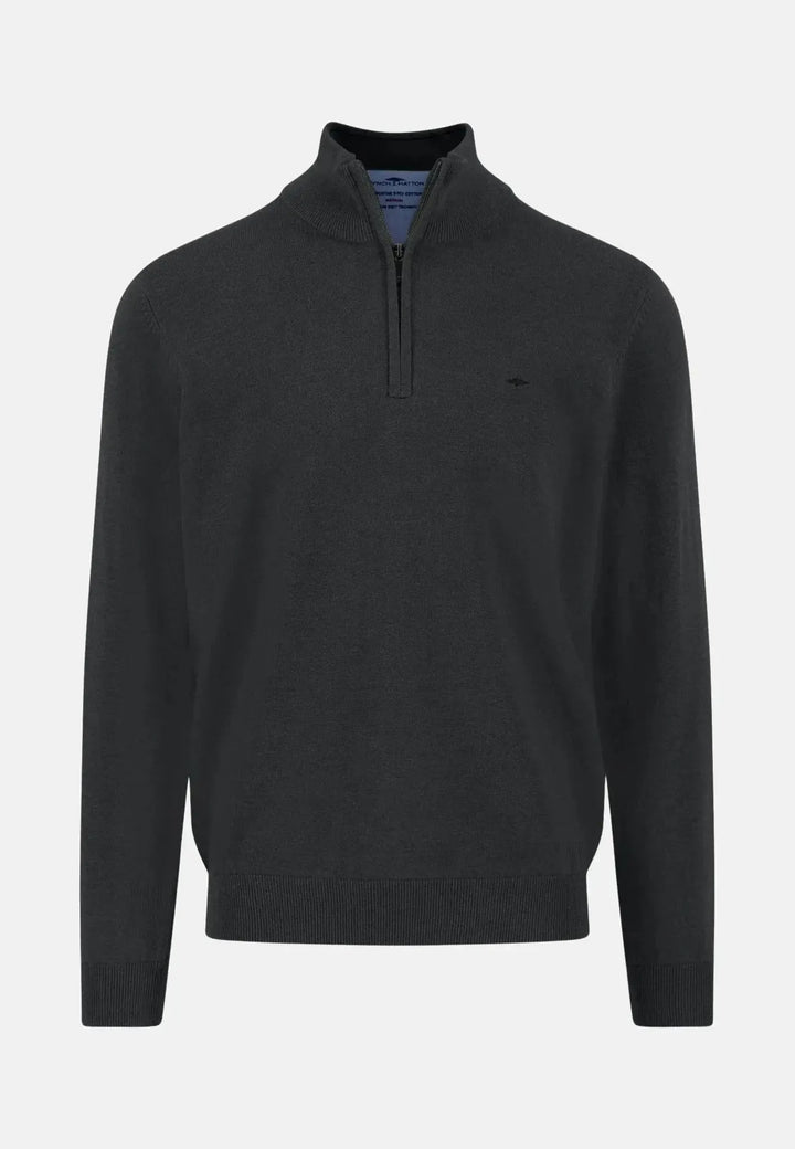 fynch-hatton-Fine Knit Cotton 1/4 Zip Black