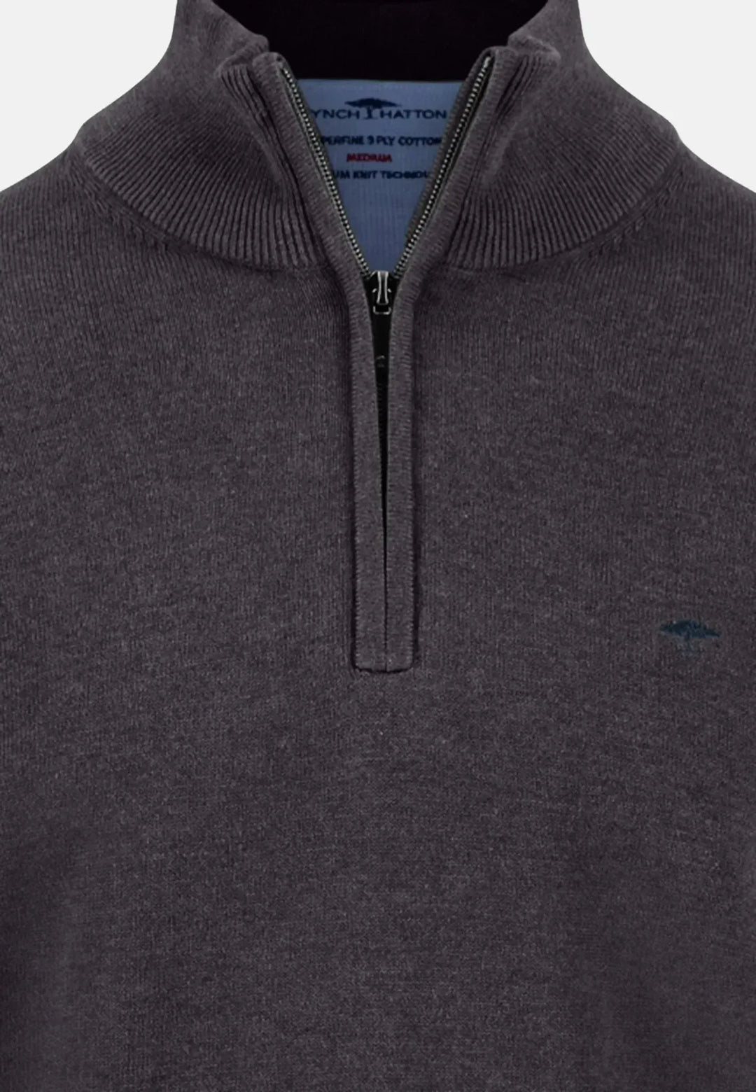 fynch-hatton-Fine Knit Cotton 1/4 Zip Charcoal